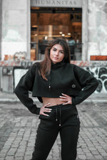 Încarcă imaginea în vizualizatorul Galerie, Trening dama negru cu bluza cropped - Hera Fashion Ro
